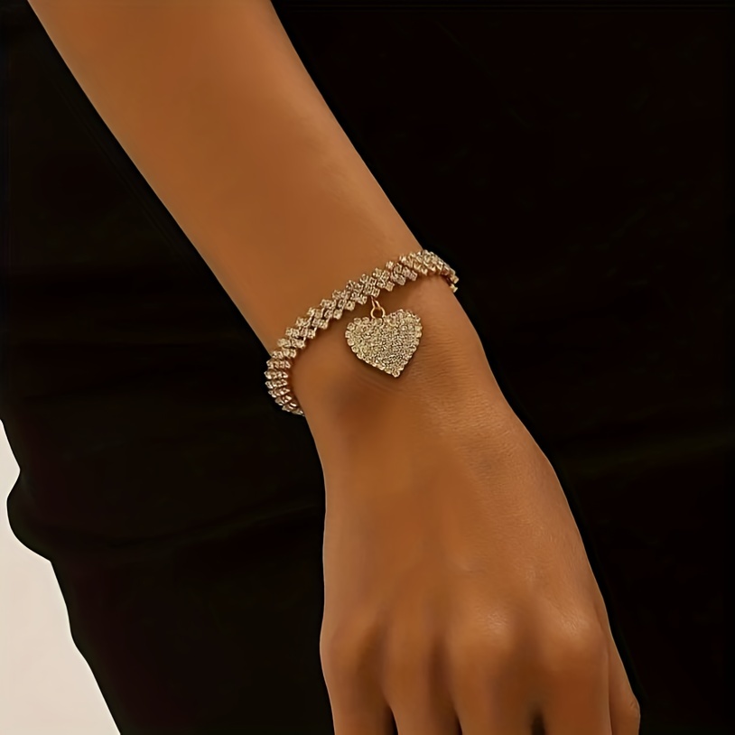 Rhinestone Heart & Rhombus Necklace Bracelet Set
